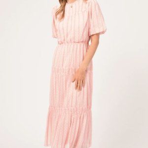 VERO SMOCKED NECK HEART PRINT MIDI DRESS
